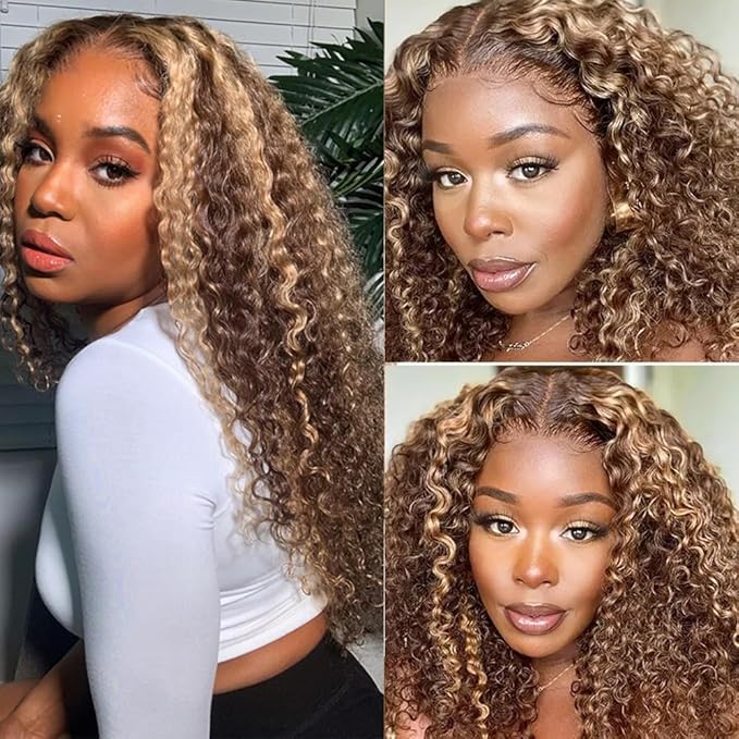 Highlight Bundles Human Hair P4/613 Deep Wave Bundle 16 18 20 Inch Niegmeag Brazilian Virgin Remy Hair Extensions Double Weft 2 Tone Brown and Blonde Bundles 300g