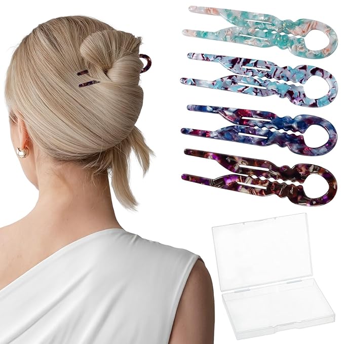 Sunolga 4pcs Prestige French Hair Pins for Women, 4.38" Large, Serrated Anti-Slip Design, Curved Shape for Better Head Fit, Coquette Elegant Hair Accessories for Updos, Chignon, Bun Hairstyles