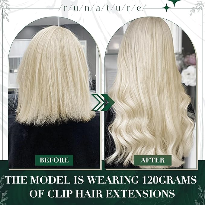 RUANTURE Blonde Clip in Hair Extensions, Real Human Hair Clip in Extensions, Short Hair Extensions Clip Ins, Double Weft Remy Natural Hair, Add Hair Volume, 12 Inch 50g 3pcs #800 Platinum Blonde