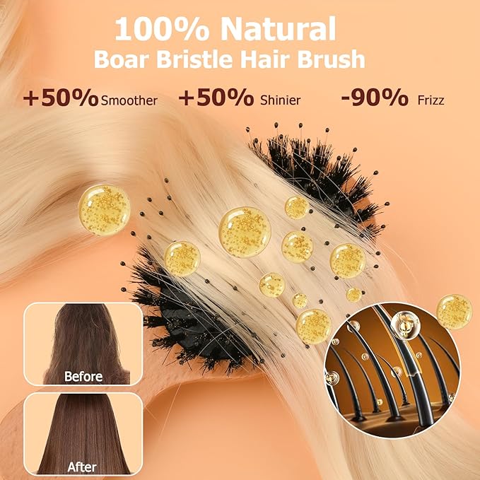 Travel Hair Brush, 5-Pack Mini Boar Bristle Hair Brush for Women - Small Portable Compact HairBrush for Girls Kids Women Best Gift, Travel Size for Purse, Vacation, Business Trips & Outings