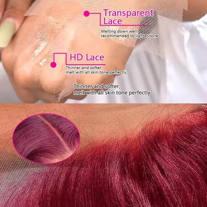 22 Inch 99J Burgundy Deep Wave Lace Front Wigs Human Hair 200% Density 13x6 Lace Front Wigs Human Hair Glueless HD Lace Frontal Wigs for Women