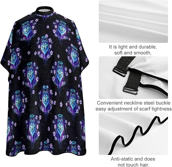Salon Cape Trippy Magic Wolf Flowers Floral Hair Cutting Cloak, Extra Long Professional Hair Cutting Apron for Hair Cutting, Haircut Tools