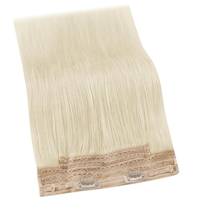 YoungSee Wire Hair Extensions Blonde Invisible Wire Hair Extensions Real Human Hair Platinum Blonde Dyable Headband Hair Extensions for Women 12In 70G