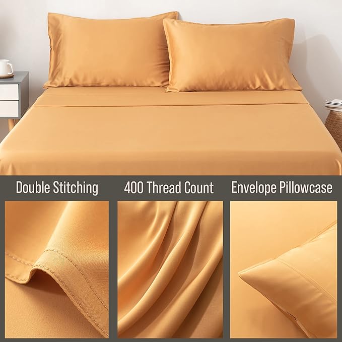 Bella Coterie | Luxury Bamboo Viscose Queen Size Pillowcase Set | 100% Organically Grown | Ultra Soft | Cooling | 2 Pcs [Marigold]