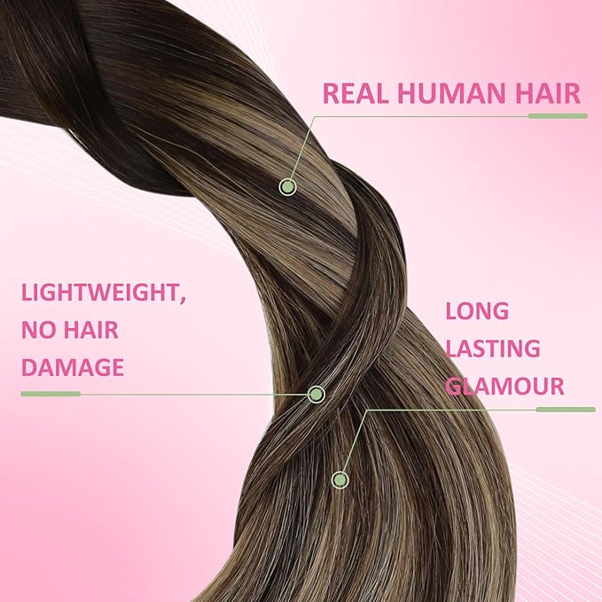 YoungSee Tape in Hair Extensions Human Hair Balayage Tape in Hair Extensions Human Hair Ombre Dark Brown to Blonde Tapes ins Human Hair Extension 12In Tape-on Hair Extension for Short Hair 20pcs 30g