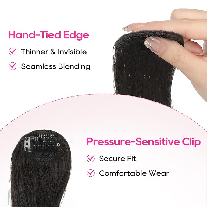 REECHO Bangs Hair Clip in Bangs, 2 PCS Face-Framing Classic Curtain Bangs Fringe Fake Bangs Hairpieces for Women Daily Wear - Off Black