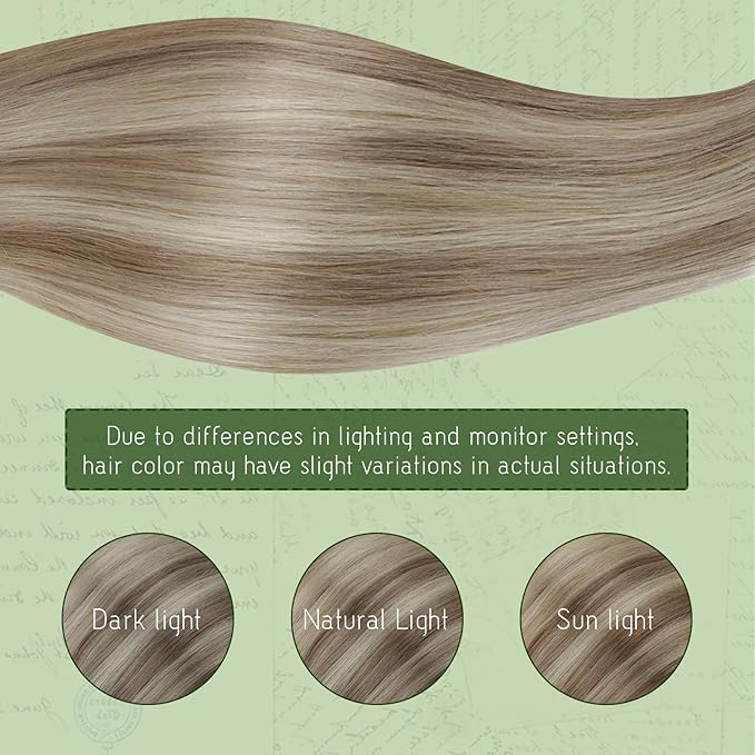 RUNATURE Clip in Hair Extensions Real Human Hair Clip in Extensions, Blonde Hair Extensions Clip ins, Tangle Free, 10 Inch 80g 7pcs #8P60 Ash Brown Highlight Platinum Blonde