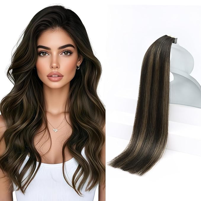Sunny Hair Brown Tape in Hair Extensions 12 Inch Remy Tape in Extensions Human Hair Balayage Brown Tape ins Human Hair Extensions 20Pcs 30g