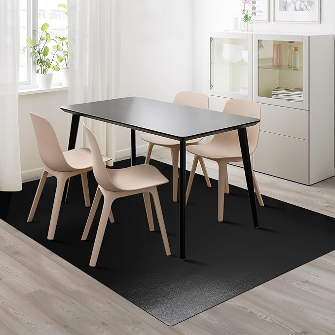 Vinyl Floor Mat for Home, Black Waterproof Area Mat for Under Dining Room Table, Sturdy Plastic Rug Protector for Kitchen, Living Room, Yard, Garage, Large Baby Play Mat (60"x 75")