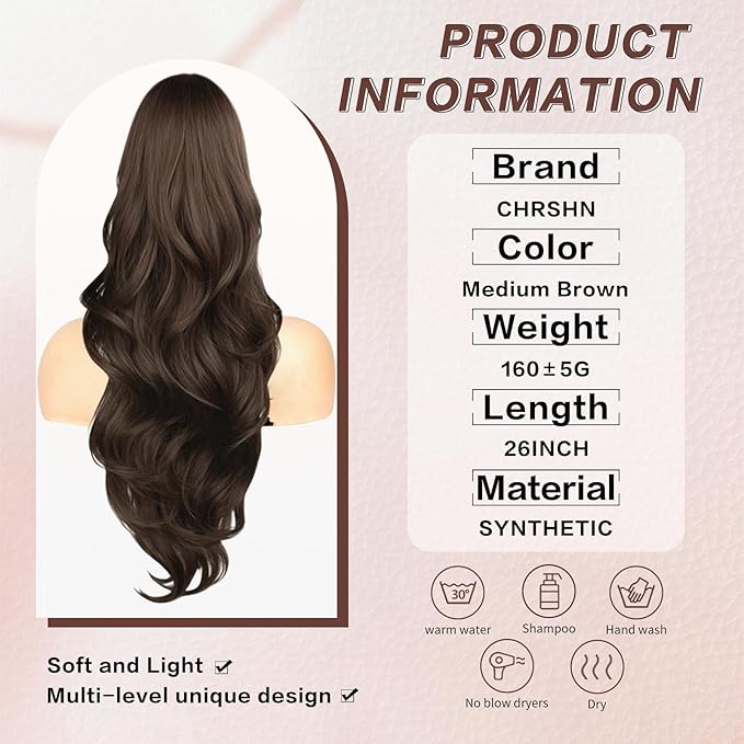 Brown Ponytail Extension, Drawstring Ponytail Extension for Women Long Brown Wavy Layered Pony Tails Hair Extensions 26 Inch Synthetic Clip in Ponytail Hairpiece for Women(Medium Brown)