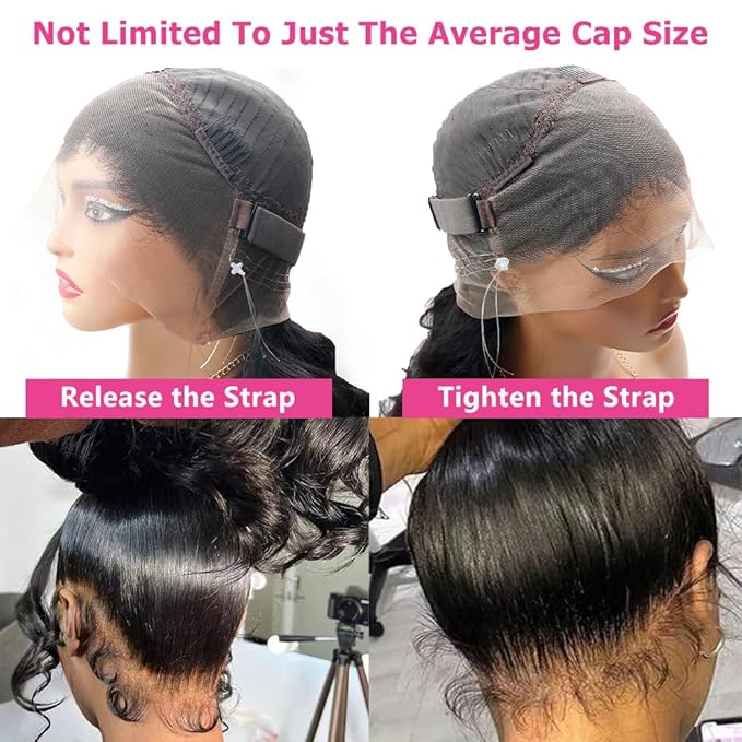 Hidden Strap Invisi Strap Straight 360 Glueless Wigs Human Hair Pre Plucked Pre Bleached Brazilian Virgin Wig With Drawstring 250 Density HD Full Lace Front Wigs Human Hair 18 Inch