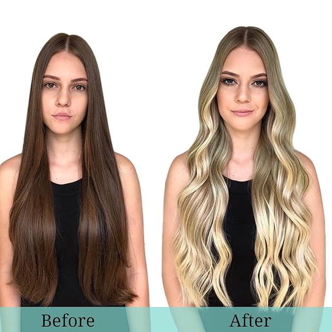 DOORES Human Hair Extensions Clip in, Ash Brown to Platinum Blonde 14 Inch 100g 7pcs, Real Clip in Extensions Straight Natural Hair