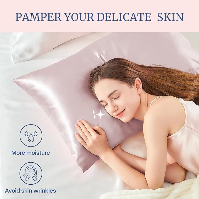 BEDELITE Satin Pillowcase for Hair and Skin, Super Soft and Cooling Similar to Silk Pillow Cases 2 Pack with Envelope Closure, Gift for Women Men(20"x30" Queen Size, Lotus Pink)