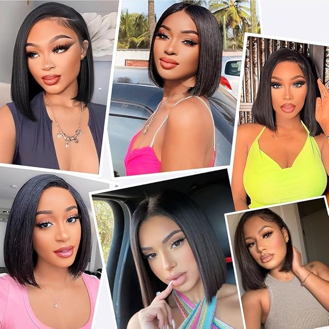 210% Density 13x6 Full Lace Frontal Bob Wig Human Hair 12A Brazilian Virgin Human Hair Pre Plucked HD Transparent Lace Glueless Wigs 10 Inch