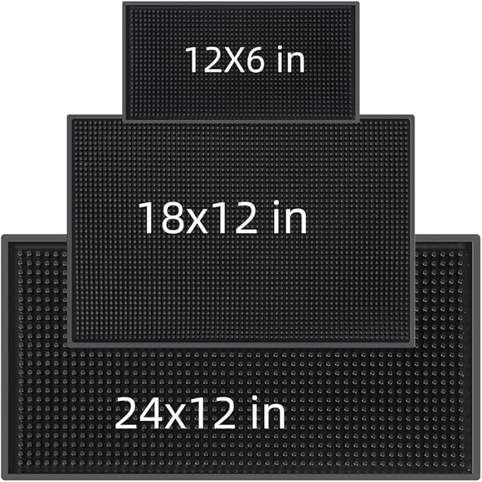 3Pack Rubber Bar Mat Thick Rubber Bar Service Spill Bar Mats for Home Bar or Restaurant Nonslip Flexible Barber Mats for Clippers (24" x 12" x 0.3"+18" x 12" x 0.3"+12" x 6" x 0.3")