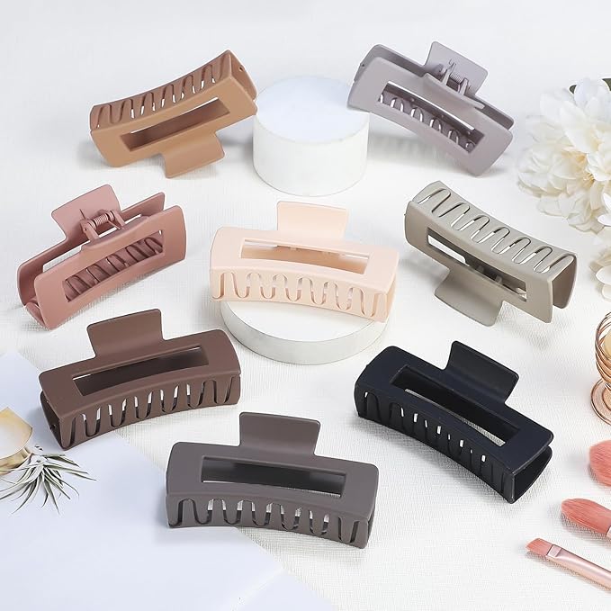 4.1 Inch Large Hair Clips 8 Pcs Square Claw Clips for Thick Hair Big Hair Claw Clips Acrylic Banana Jaw Clips Hair Accessories for Women and Girls -Regular