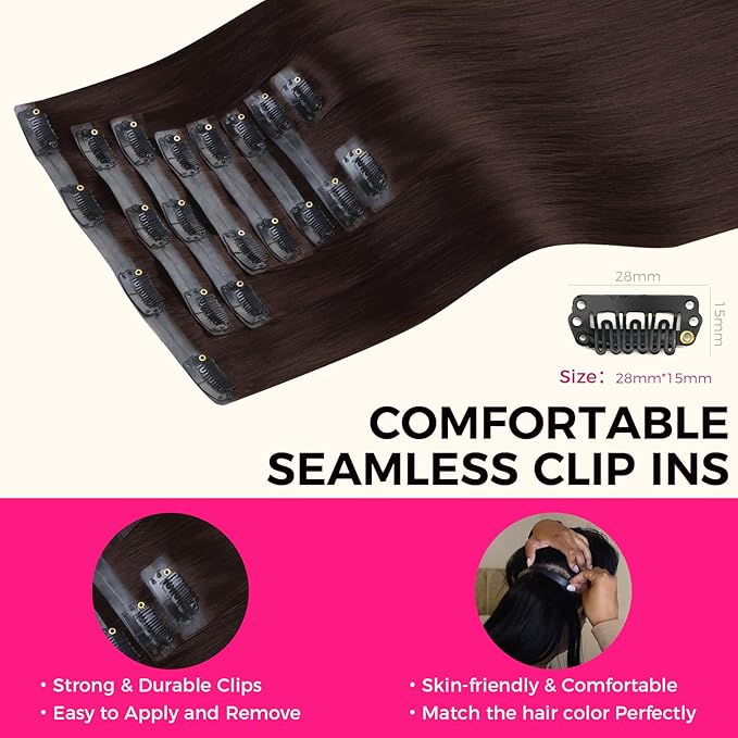 Lashey Seamless Clip in Hair Extensions Human Hair 150g 9pcs #2 Dark Brown Straight 22 Inch Hair Extensions Clip ins with PU Soft Invisi Edge