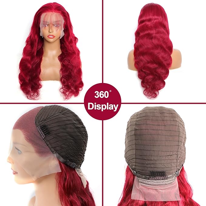 99J Burgundy Lace Front Wigs Human Hair 13x4 Body Wave Lace Front Wigs Pre Plucked Bleached Knots Lace Frontal Wig with Baby Hair 200% Density Red Wig HD Lace Red Wig for Women 28 Inch
