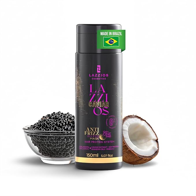 Lazzios Caviar Organic Hair Protein 150 ml (5 oz) – Brazilian Professional Straightening & Smoothing Treatment – Safe Formula with No Toxic Acids, Hyaluronic Acid, Keratin, Caviar & Argan Oil