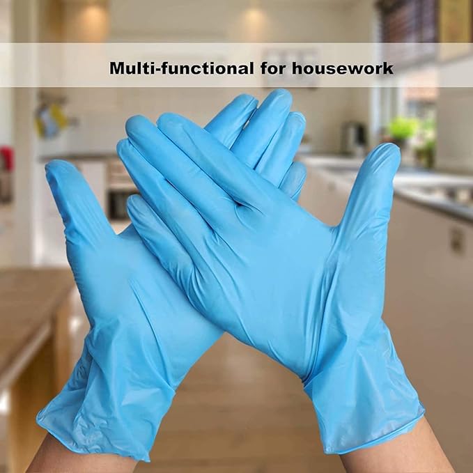 Disposable Gloves Small, Nitrile and Vinyl Blend Material Gloves, Latex Free 4 Mil 200 Pc Food Grade Glove for Cleaning, Food Prep, Hair Dye, Tattoo, Blue