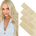 GOO GOO Invisi Edge Tape in Hair Extensions Human Hair, 60A Platinum Blonde 20pcs injected with 20pcs classical tape ins, 10inch 60g, Virgin Remy Hair, Natural Look