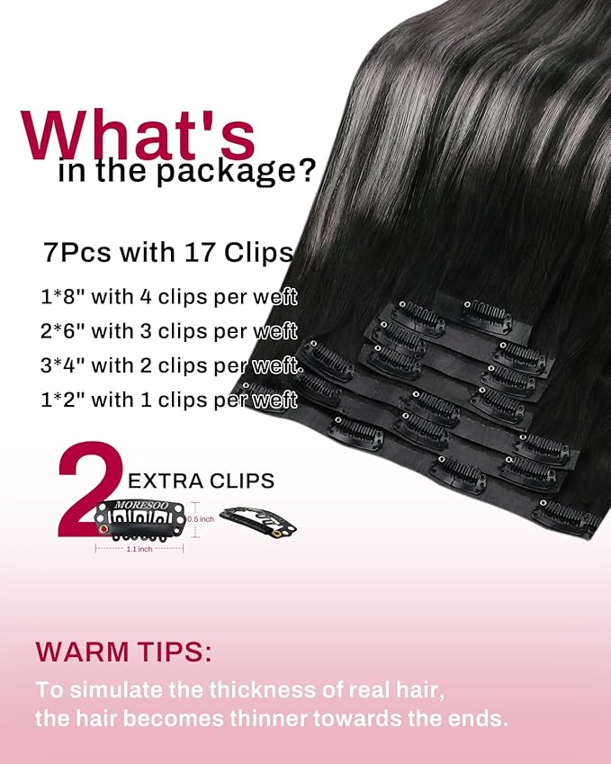 Moresoo Seamless Hair Extensions Clip in Black to Silver 14 Inches Clip in Hair Extensions Short Pu Skin Weft Human Extensions with Clip Balayage 120G 7pcs
