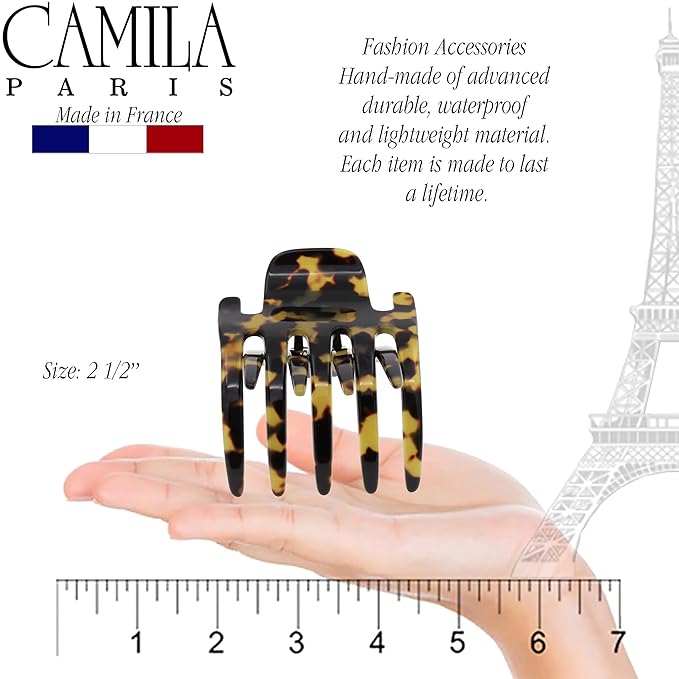 Camila Paris CP3472 French Hair Clip for Women, Hand-Made Hair Side Clips, 3 inch Girls Hair Claw Clips Jaw Fashion Durable Styling Hair Accessories for Women, Strong Hold No Slip Grip, Made in France