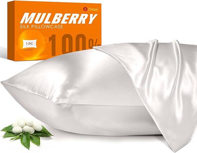 100% Mulberry Silk Pillowcase for Hair and Skin, 22 Momme Pure Natural Silk Pillow Case Both Sided with Zipper, Pillow Cover for Women Mom Men (Ivory White, King 20''×40'', 1 Pack)