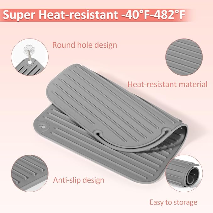 Quccefods 2 Pack Heat Resistant Mat Large Silicone Hot Hair Tools Holder for Curling Irons Flat Iron Hair Styling Tools Mat Portable Vanity Pad