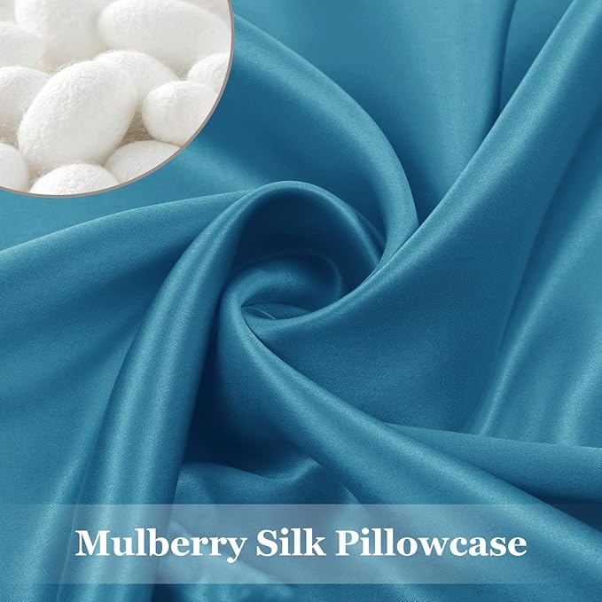Adubor 100% Silk Pillowcase - Mulberry Silk Pillow Cases, 23 Momme 6A Grade Fibers, Silk Pillow Case for Hair and Skin Health, with Hidden Zipper (Queen 20''x30'', Peacock Blue, 1PC)