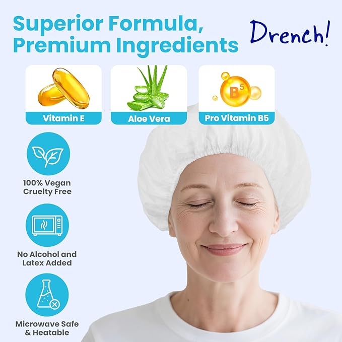 Drench No Water Hair Washing Cap - Waterless Shower Caps with Shampoo and Conditioner - Disposable Rinse Free Wash Aids - Ideal for Elderly and Disabled - Pack of 18