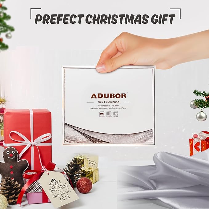 Adubor Silk Pillowcase 2 Pack for Hair and Skin with Hidden Zipper, Both Sides 23 Momme Silk Pillow Case (Silver Gray, Queen: 20''X30'')