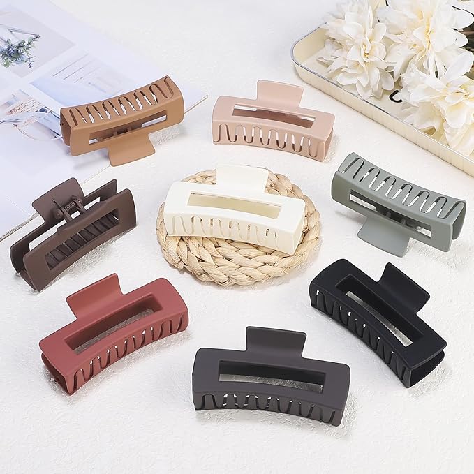4.1 Inch Large Hair Clips 8 Pcs Square Claw Clips for Thick Hair Big Hair Claw Clips Acrylic Banana Jaw Clips Hair Accessories for Women and Girls -Basic