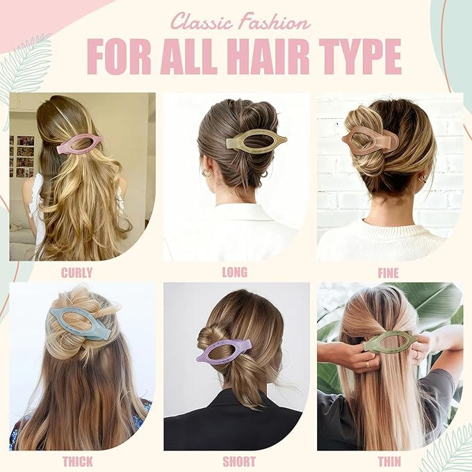 Flat Hair Clips for Women - 6 PCS French Flat Claw Clips Medium Hair Clips for Girls Large Hair Claw Clips for Thick or Thin Hair Strong Hold No Slip Hair Accessories for women (Ice Cream)