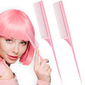 2 Pack Rat Tail Combs for Women Fine Tooth Comb Parting Tip Carbon Fiber Root Teasing Anti Static Heat Resistant Adding Volume Evening Hair Styling (Pink)