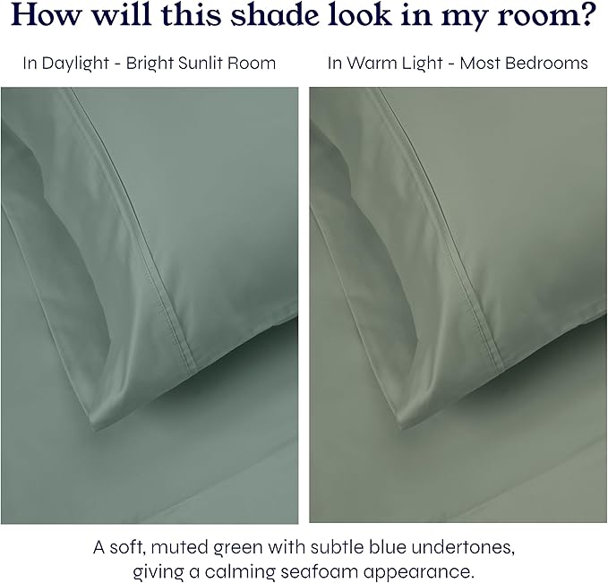 California Design Den King Size Pillowcase Set - 400 Thread Count, 100% Cotton Sateen, Set of 2 Pillow Covers, Soft and Breathable - Sage Green
