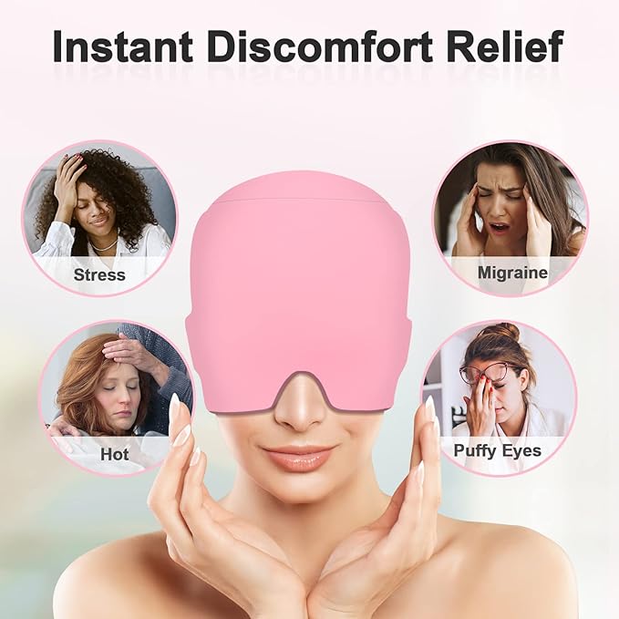 Migraine Relief Cap with Gel Top Coverage, Headache Relief Hat for Migraine Sinus Tension Stress Pain Relief, Migraine Ice Head Wrap Ice Gel Packs Hot Cold Therapy Headache Relief Cap