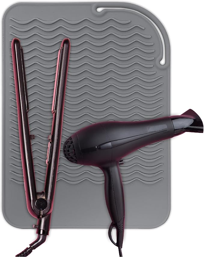 Silicone Hair Tool Holder & Heat Mat - Heat Resistant Mat for Hair Tools, Flat Iron, Curling Iron, Anti Heat Pad for Hair Straighteners - Professional Soft Rubber Pad & Flat Iron Cover