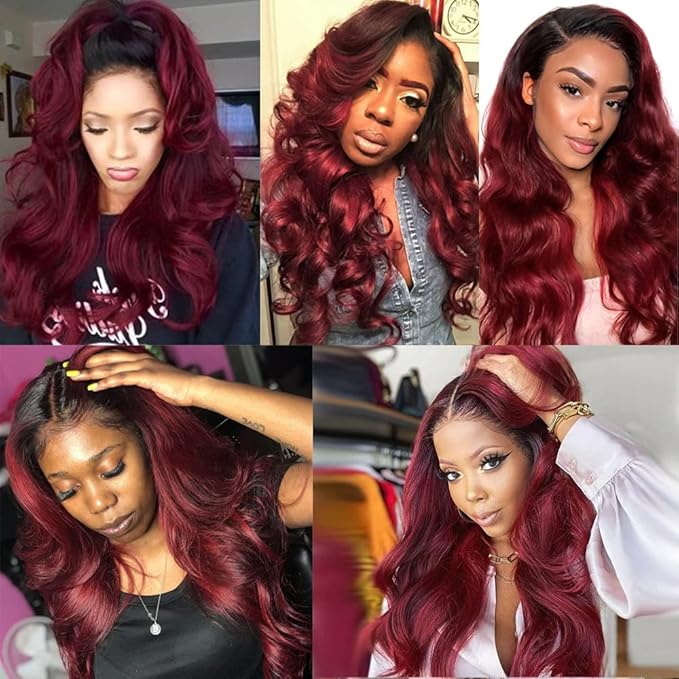 30 32 34 Inch Ombre Red Bundles Human Hair 99j Body Wave Bundles Peruvian Unprocessed Virgin Remy Hair Extensions Niegmeag 2 Tone Black and Burgundy Body Wave Bundle 300g