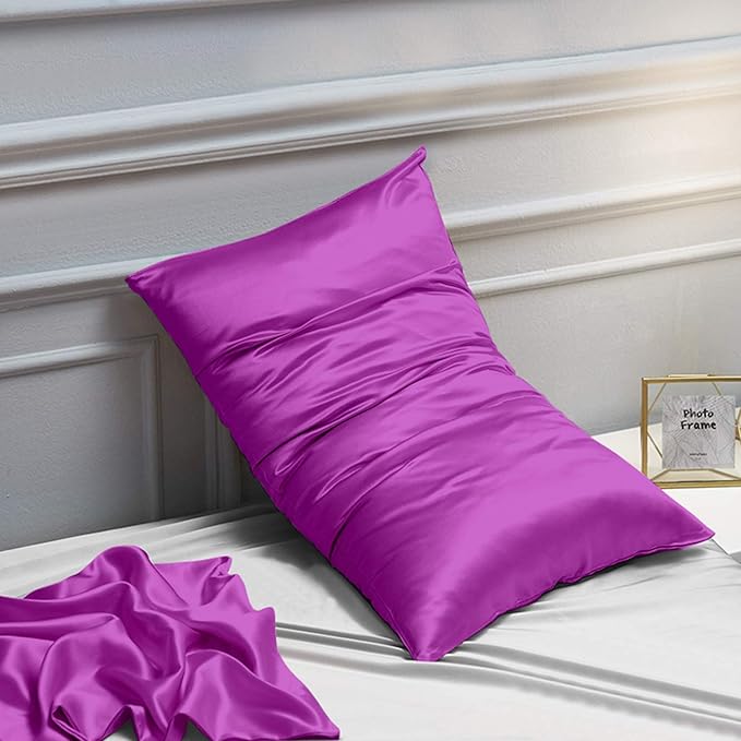 NTBAY 12 Pack Satin Queen Pillowcases for Hair and Skin, Luxurious and Silky Pillow Cases with Envelope Closure, 20 x 30 Inches, Purple