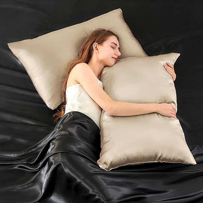 INFIIXSO Mulberry Silk Pillow Cases King Size Set of 2, Silk Pillowcase with Hidden Zipper 20"x36", Extraordinary Smooth and Soft Pillow Case for Hair and Skin(Beige, 2 Pack)