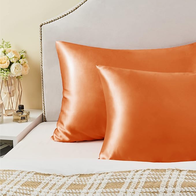 BEDELITE Satin Pillowcase for Hair and Skin, Super Soft and Cooling Similar to Silk Pillow Cases 2 Pack with Envelope Closure, Gift for Women Men(20"x30" Queen Size, Burnt Orange)