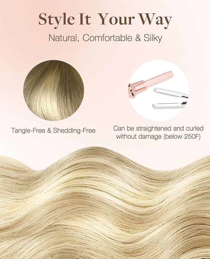 GOO GOO Invisi Edge Tape in Hair Extensions Human Hair, 9/60 Balayage Ash Brown to Platinum Blonde, 20pcs 24inch 50g, Virgin Remy Hair, Seamless Injected Tape, Natural Look
