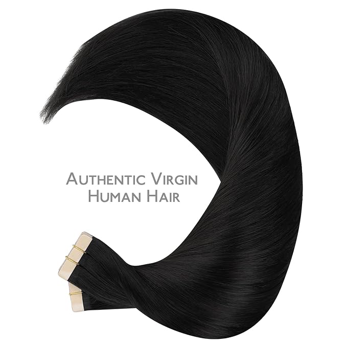 WENNALIFE Tape in Hair Extensions Human Hair, 40pcs 100g 16 inch Jet Black Hair Extensions Real Human Hair Straight Tape in Extensions Invisible Human Hair Extensions Reusable Real Hair Extensions
