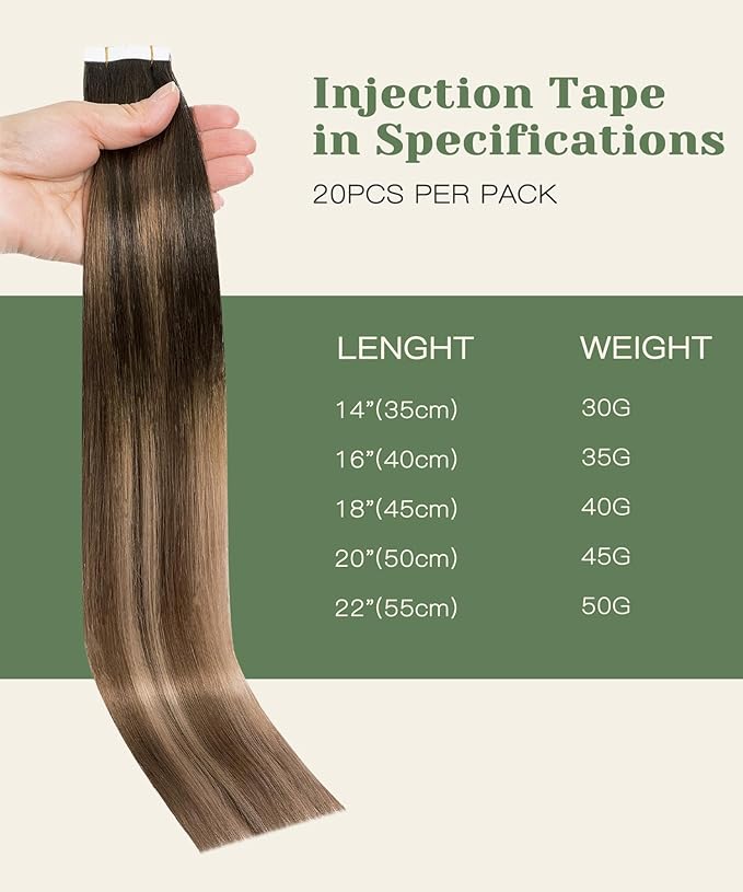SURNEL Injection Tape in Extensions Human Hair 22Inch Dark Brown to Dirty Blonde Invisible Tape in Extensions 20 Pcs 50g(#2618,22)