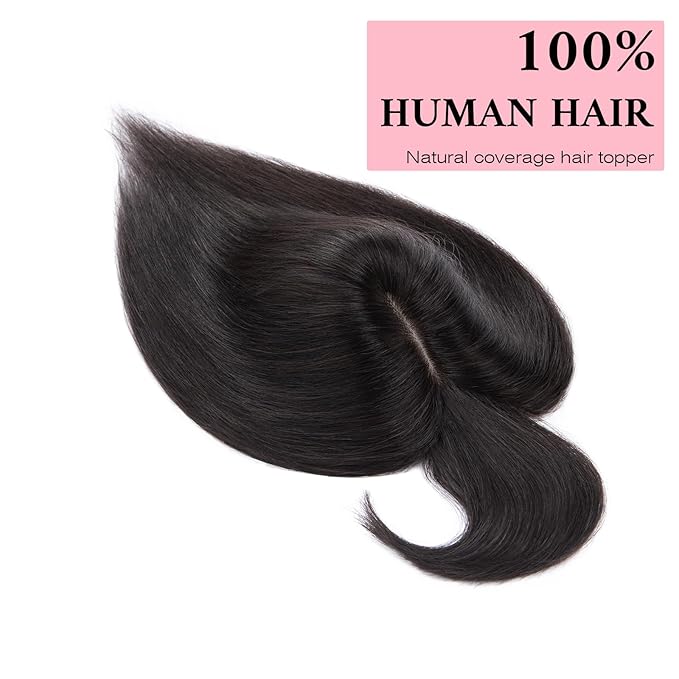 SEGO 100% Real Human Hair Toppers, with Air Bangs, Silk Base 150% Density, Clip in Topper, 2.7肺5.1・ HairPieces for Women, with Thinning/Hair Loss Cover Gray
