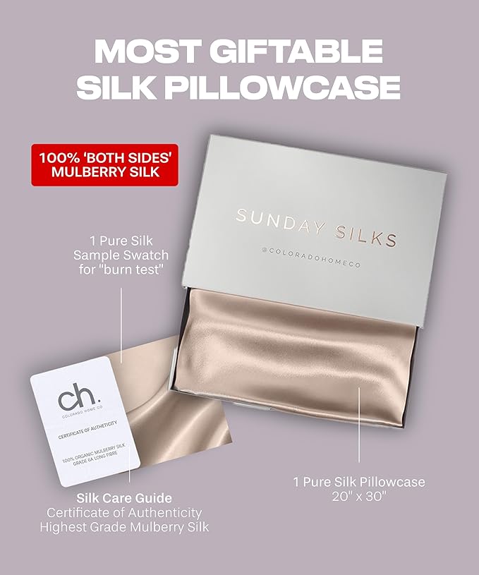 PREMIUM LUXSILK™ Silk Pillow Cases 2 PACK | 22 Momme Mulberry Silk Pillowcase Set of 2 | Standard Queen, King Size, All Sides 100% Pure Silk Slip Pillowcases Bliss for Couples, Zipper [Nude Champagne]
