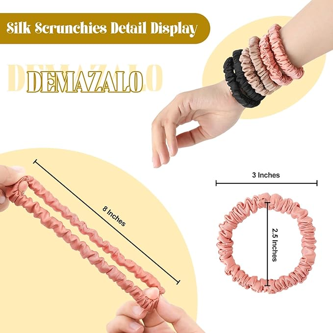 6Pcs Silk Hair Ties Small 22 Momme 100% Pure Mulberry Silk Scrunchies for Women Girls Thin Skinny Hair Sleep Scrunchies No Damage