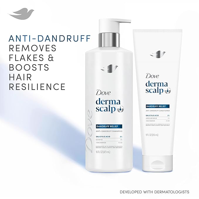 Dove Derma Scalp Shampoo 1 ct Dandruff Relief for Boosting Resilience & Removing Flakes, with Salicylic Acid, 16 oz