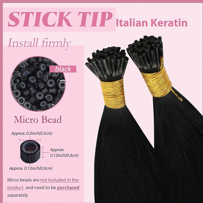 YoungSee I Tip Hair Extensions Black I Tip Extensions Jet Black 50g Itip Hair Extensions 16In Itips Hair Extension Real Human Hair Straight 80s Cold Fusion Hair Extension for Black Women